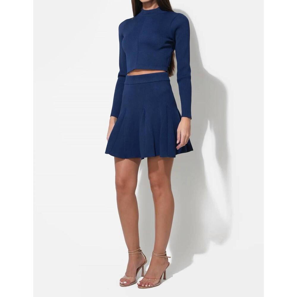 NEW ADELYN RAE eleanor godets rib knit mini skirt in navy